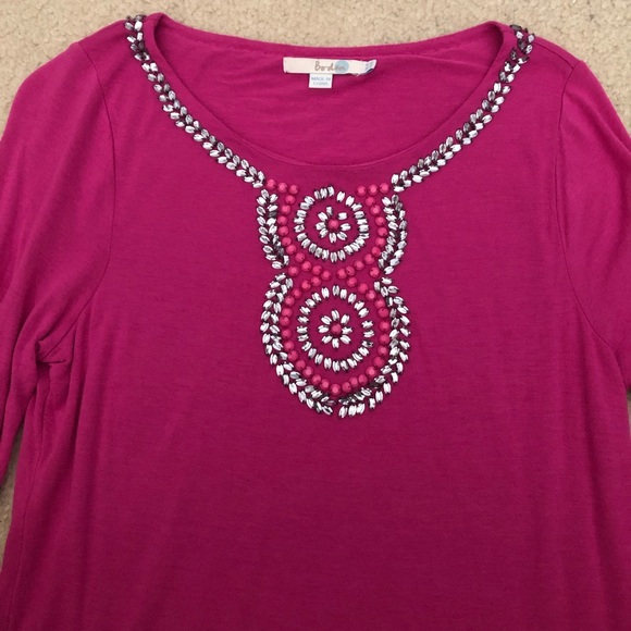Boden • Pink Jeweled Long Sleeve Scoop Neck Top, 10 - Picture 4 of 8